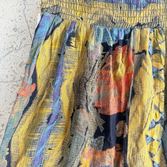 Vintage 90s Midi Skirt Crinkle Rayon Boho Abstract Art Teacher USA Made Size 14 - Picture 7 of 10